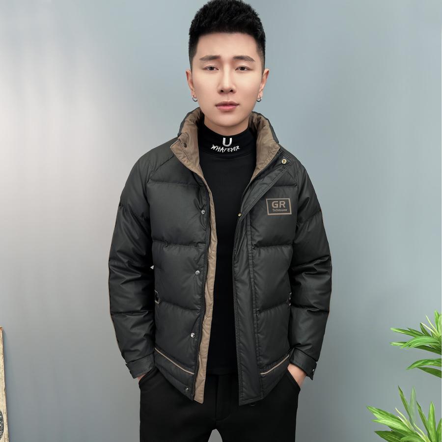 欧洲站冬季潮牌羽绒服男款休闲痞帅高级感撞色男士修身鸭绒短外套图片