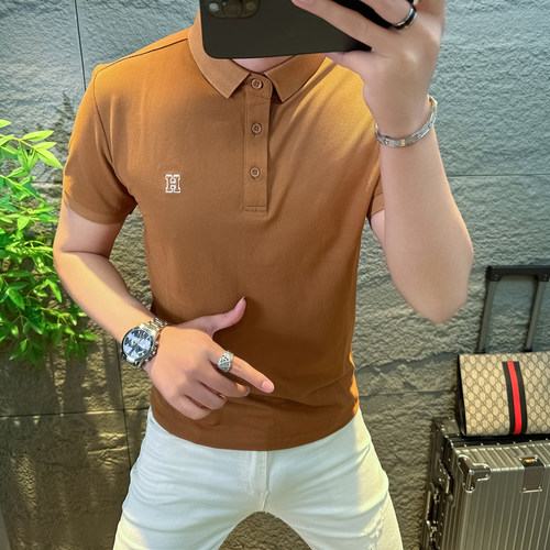 欧洲站POLO衫男短袖T恤修身半袖