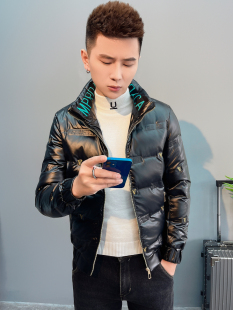 立领免洗轻薄羽绒服男款亮面潮牌帅气修身短款冬季加厚保暖男外套