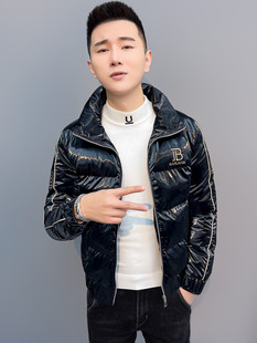 冬季棉衣男韩版修身潮流休闲亮面保暖羽绒棉服男痞帅立领短款棉袄