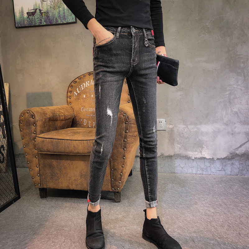 春夏紧身九分牛仔裤男显瘦韩版