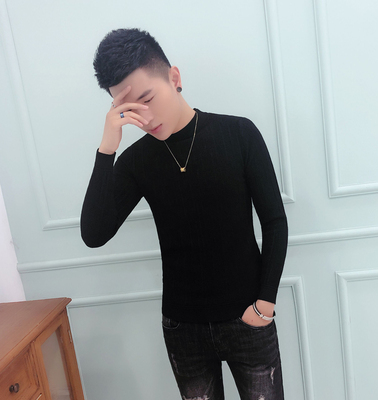 冬季男士加厚纯色修身半高领毛衣