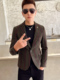 高级感条纹小西服韩版 修身 休闲男士 2024春秋新款 小西装 短外套潮流