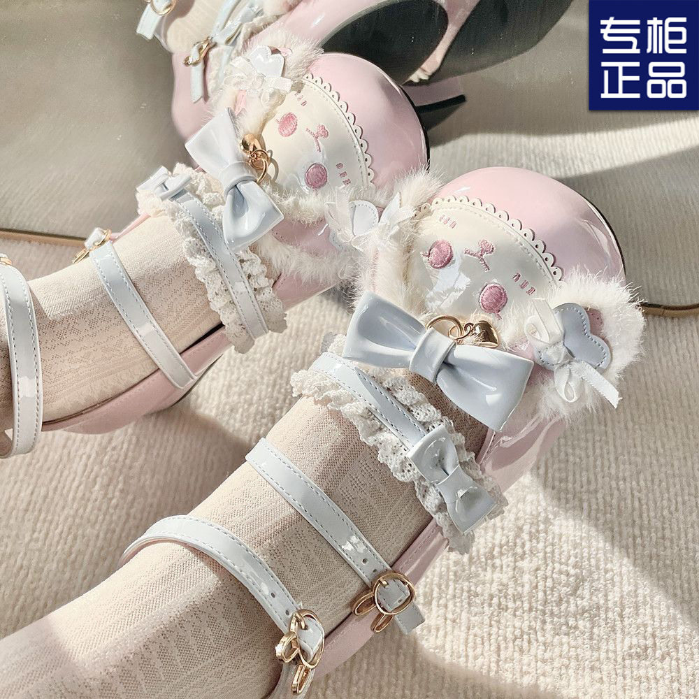 原创萌兔娃娃可爱lolita鞋子低跟圆头蝴蝶结洛丽塔jk平底鞋图片