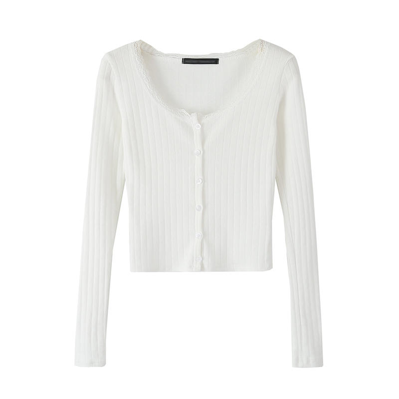 BM纯欲风镂空蕾丝边修身针织衫