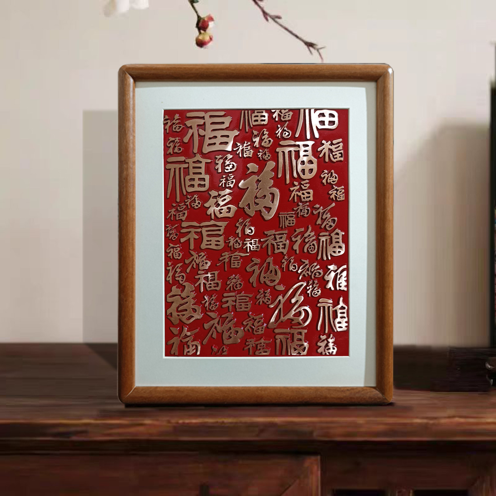 手工錾刻铜雕画《百福临门》入户玄关沙发背景墙装饰紫铜浮雕挂画