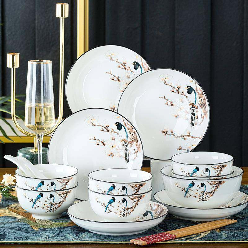 新款碗碟套装家用加欧陶瓷碗盘家庭装网红餐具碗盘筷子组合耐高温,餐饮具,餐具瓷器套装,淘宝优惠券,粉丝福利购,淘宝优惠卷