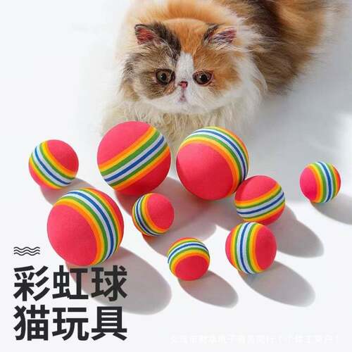 猫咪球类玩具猫球宠物小狗彩虹弹力啃咬静音EVA橡胶实心球逗猫球