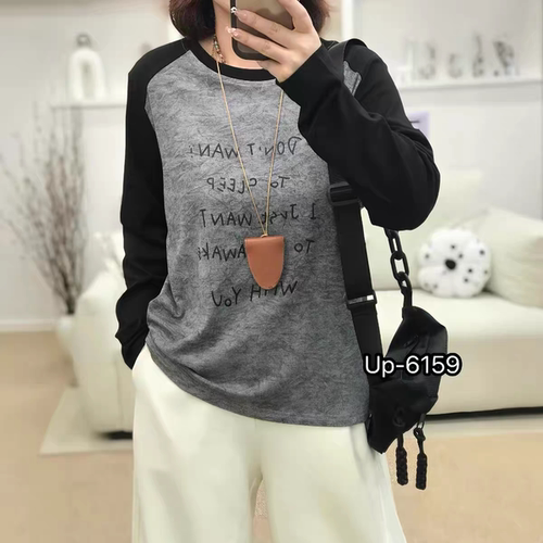 胖m显瘦长袖上衣T恤女圆领打底