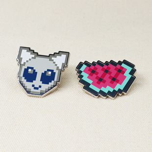 贴纸盒STICKERBOXB213像素家族西瓜&外星猫胸针潮流金属徽章配饰