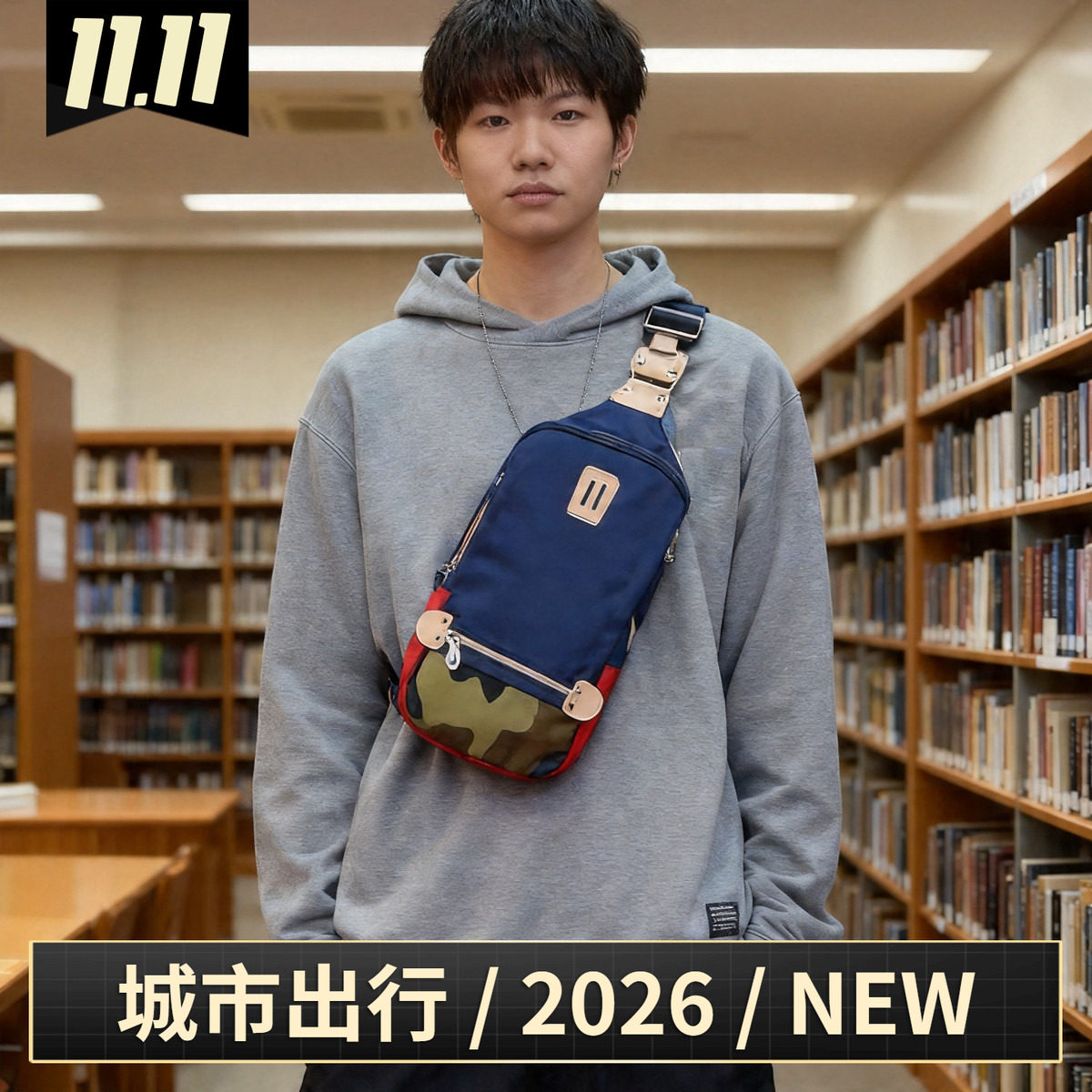 MACKAR时尚休闲通勤包斜挎包男大容量胸包户外运动单肩背包骑行包