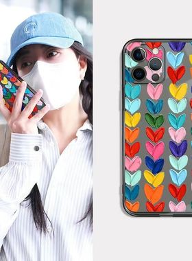 殷桃同款适用苹果16Pro max/15爱心14华为P5p70Mate60一加ACE3彩色OPPOReno9小米14镜面VIVOIQOONEO9硅胶x90s