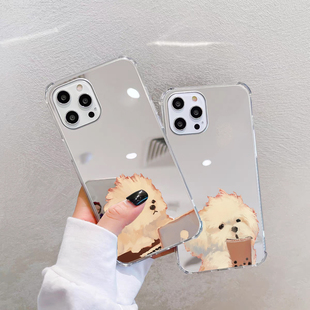 潦草小狗手机壳适用苹果16pro打工狗狗15promax镜面一加ACE3奶茶华为P50Mate60荣耀90OPPOReno12小米VIVOX100