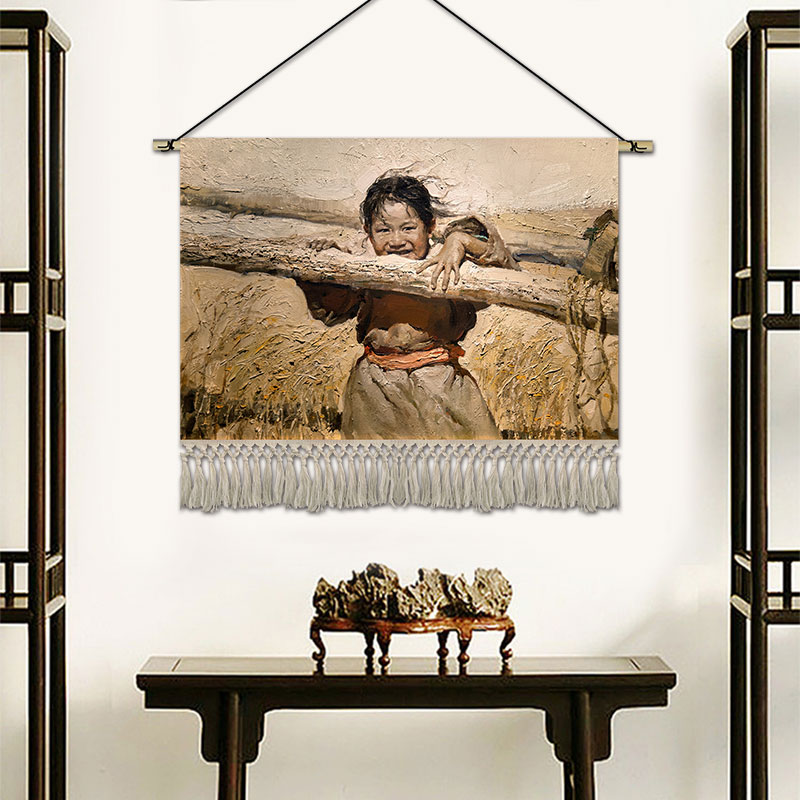民俗油画风景挂画民族人物装饰画民宿餐厅遮挡画玄关过道挂布定制图片