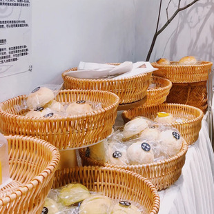 藤编收纳筐柳编面包馍筐手工编织篮超市展示框馒头零食篮收纳篮子