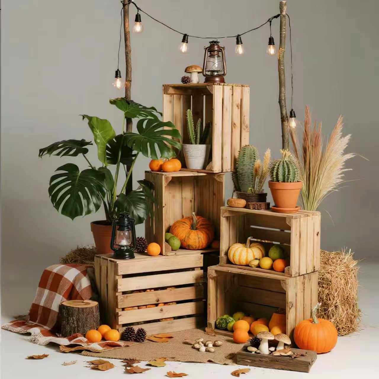 复古实木收纳箱 超市陈列装饰木条箱长方形木质花架红酒箱储物箱