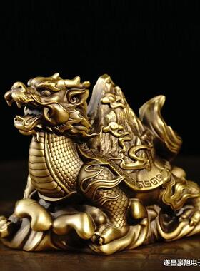黄铜龙龟负山摆件手把件玄武霸下茶宠家居办公桌面装饰品
