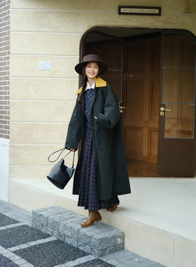 自然而蓝丨 深蓝 可拆卸翻领宽松长款风衣外套  25秋季新品