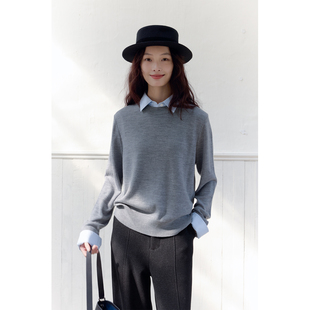 自然而蓝丨天然羊毛 通勤穿搭 撞色假两件针织毛衣  25冬季新品