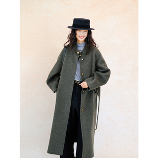 双面尼大衣 一件大气 灰绿立领款 25冬季 自然而蓝 新品 山羊绒