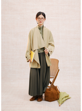 自然而蓝丨两色荡领设计感中长款风衣外套 25秋季新品