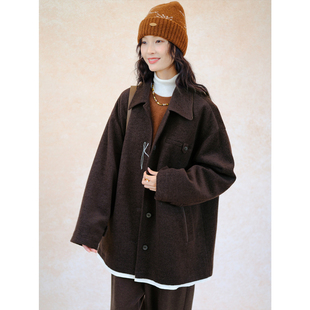 一封手写信 书写 咖色设计感呢外套 25冬季 自然而蓝 新品 羊毛