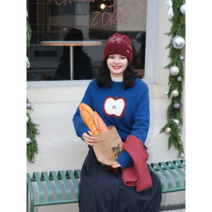 自然而蓝丨苹果掰一半给你 针织套头毛衣 25冬季新品 原创自制