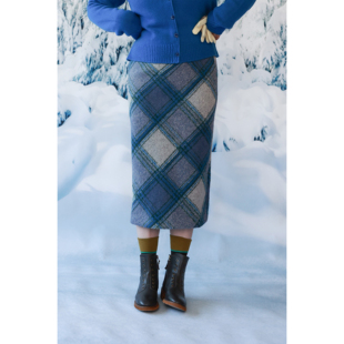 自然而蓝丨无补 复古格纹高腰设计感毛呢半身裙 冬新品原创自制