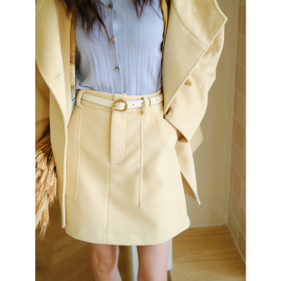 自然而蓝｜好久没出短裙 活泼的淡黄色呢子短款半身裙  原创自制