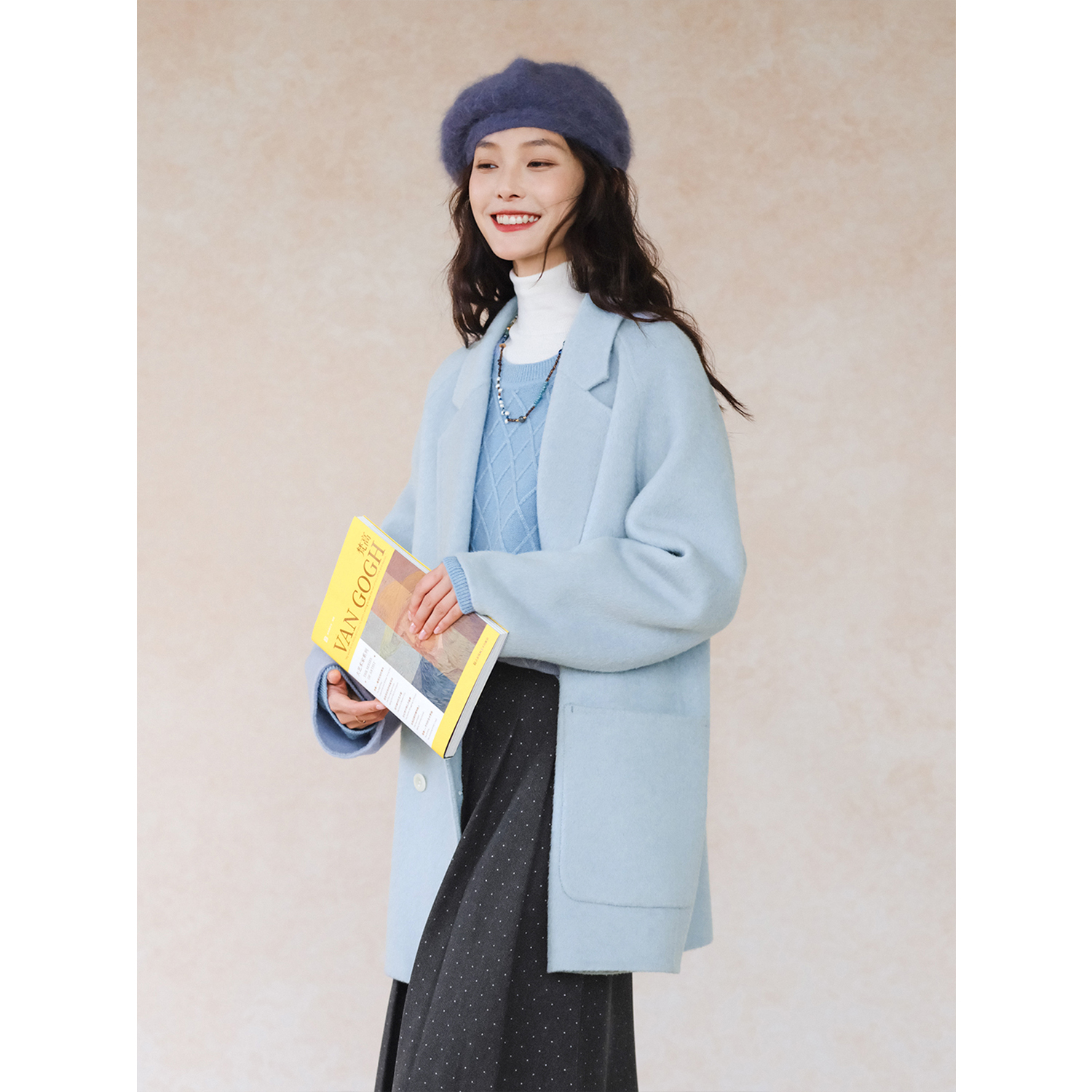 雪落无声全羊毛西装领双面呢外套