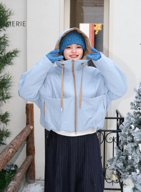 自然而蓝 | 内里羊毛 小个子通勤 浅蓝撞色连帽外套  25冬季新品