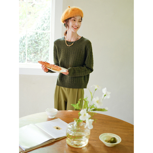 自然而蓝丨显白 全羊毛 苔藓绿套头针织毛衣 25秋季新品原创自制