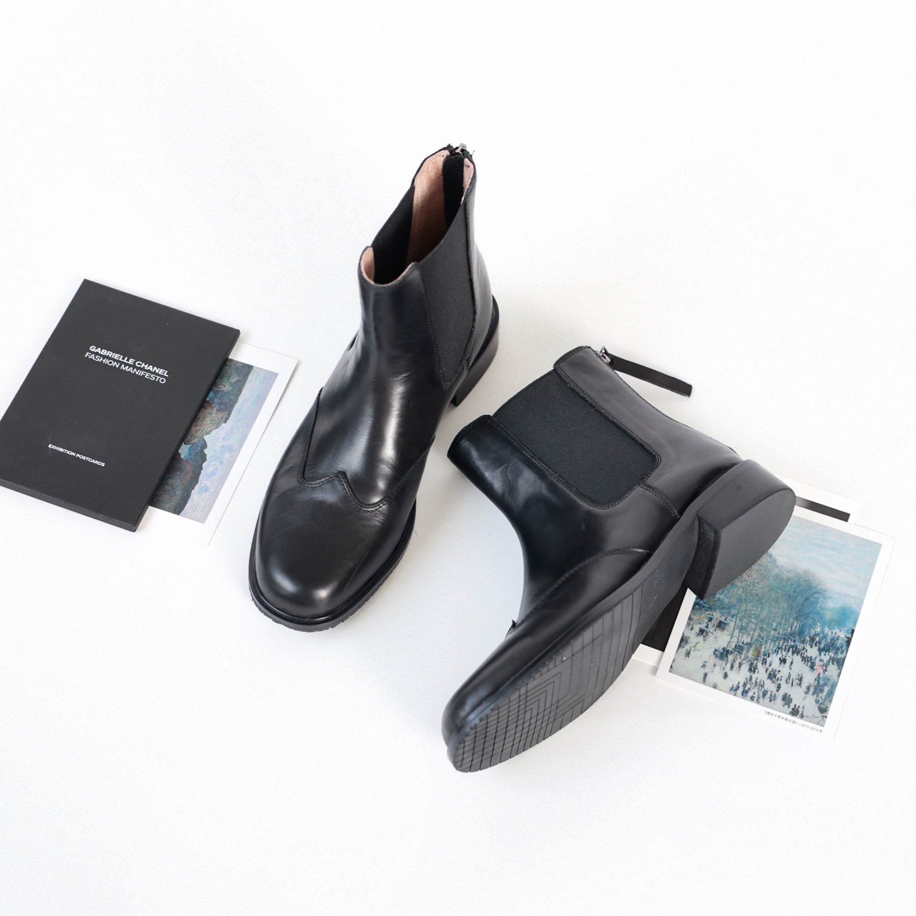 黑色经典粗跟切尔西马丁靴