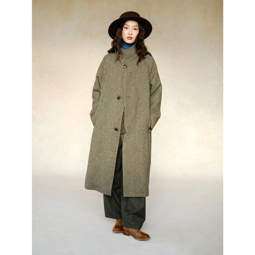 羊毛复古通勤立领麦穗毛呢大衣