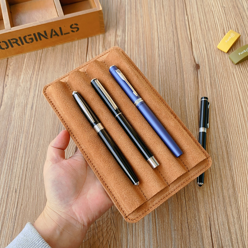真皮多功能笔架办公室桌面头层牛皮钢笔收纳展示架商务笔托可定制