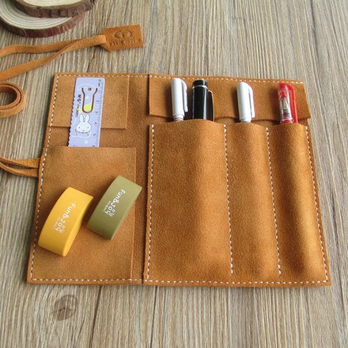 头层牛皮卷笔袋复古手工真皮笔帘