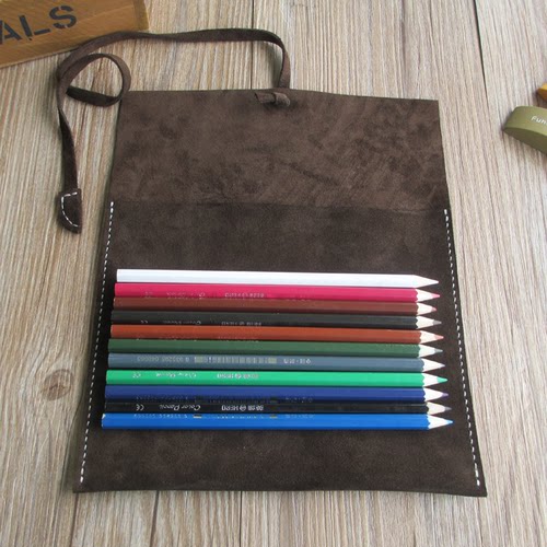 简约真皮笔袋复古文具袋大容量