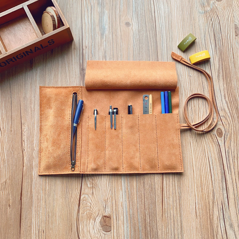 大容量真皮手工钢笔笔袋彩铅笔收纳卷笔帘便携式拉链复古文具盒包,文具电教/文化用品/商务用品,笔袋,淘宝优惠券,粉丝福利购,淘宝优惠卷