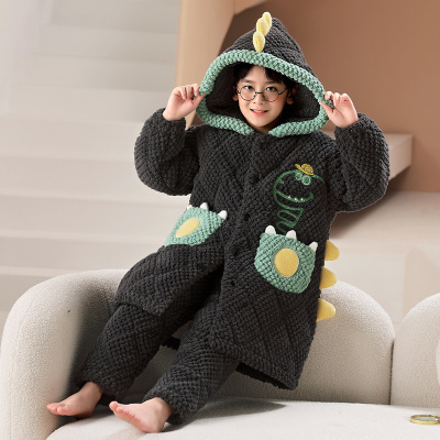 睡袍男童冬季珊瑚绒加厚加绒夹棉