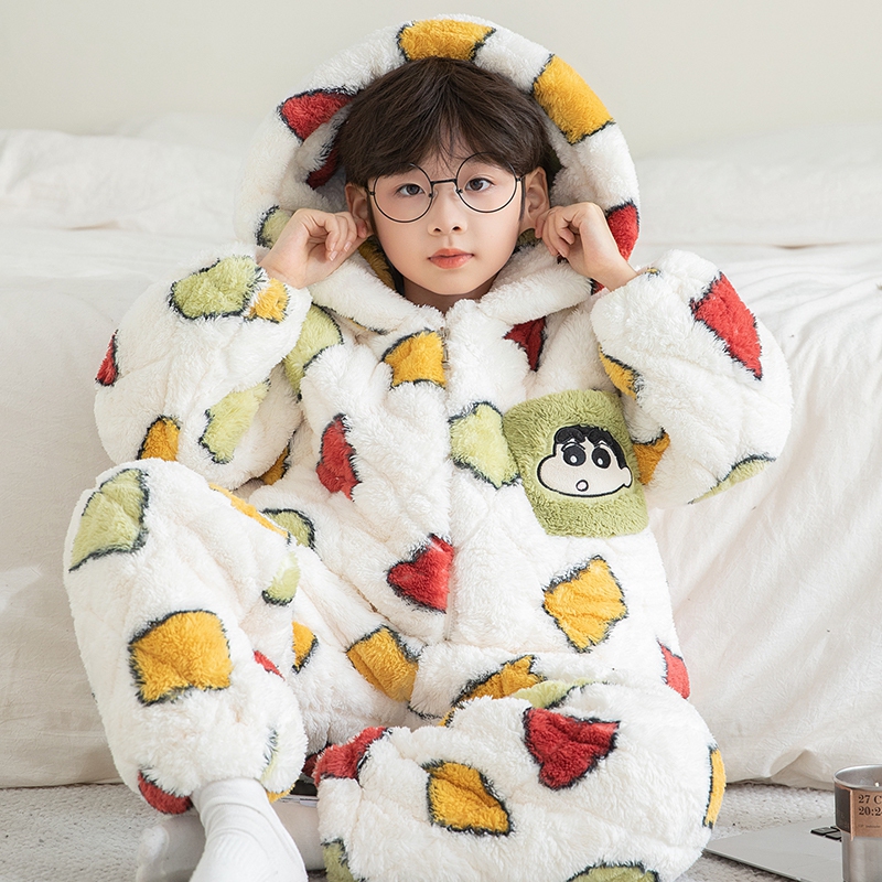 男童珊瑚绒睡衣冬季加厚保暖卡通