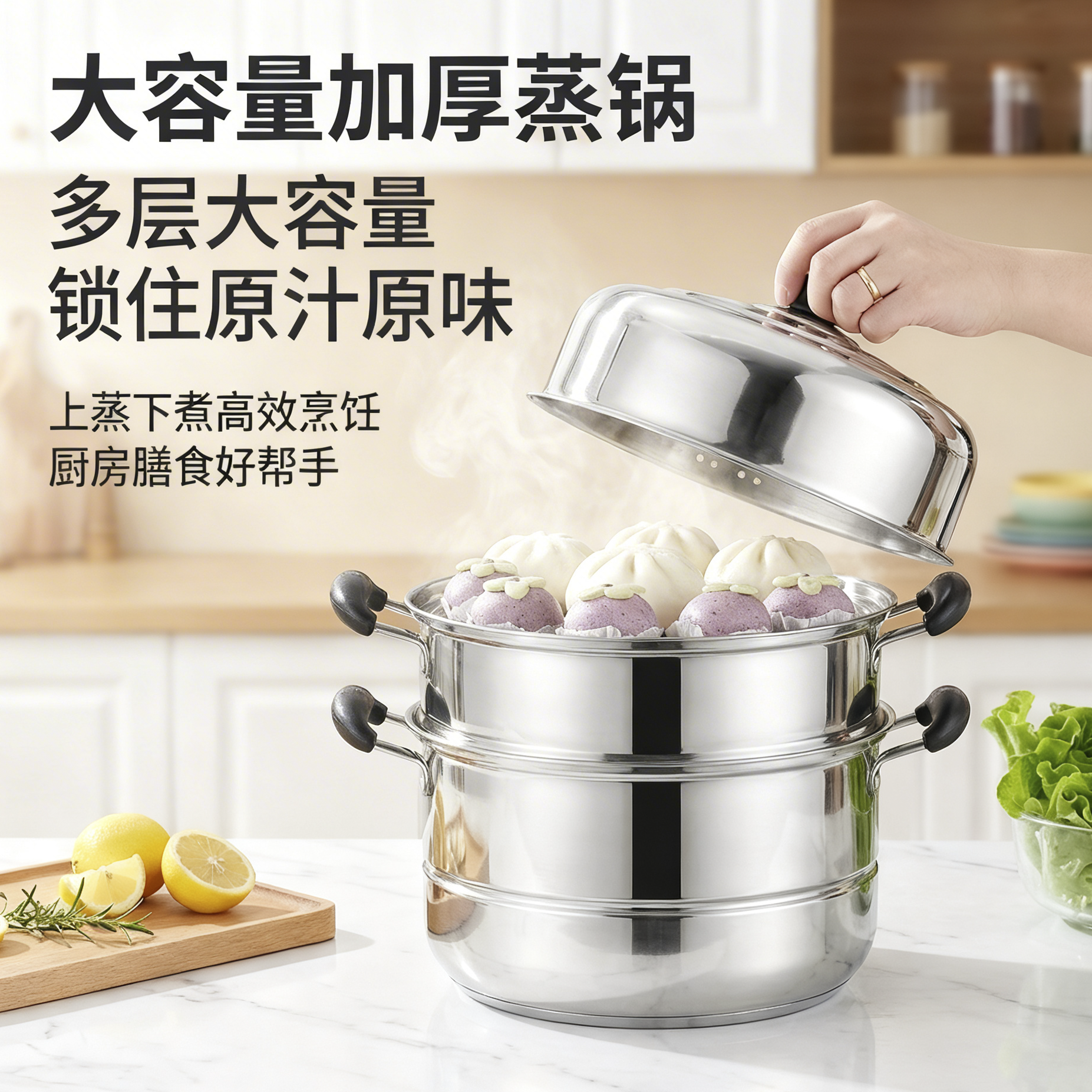 大蒸锅不锈钢三层加厚家用商用