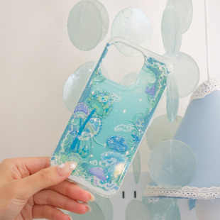 森林菇小众高级感IMD双层亮面闪粉适用苹果14 16promax不撞壳ins艺术iPhone支架手机壳 NEW原创设计 THE