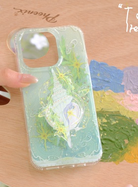 THE NEW原创设计丨生命力绿小众高级感IMD双层亮面闪粉适用苹果17/15/16promax不撞壳的艺术轻奢iPhone手机壳