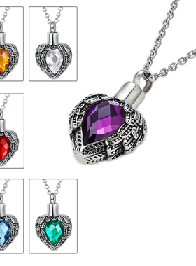 钛钢项链女不掉色防过敏心形镶钻纪念亲人宠物骨灰盒吊坠防水项链