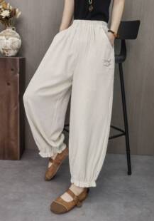 妈妈高腰直筒棉麻休闲裤 中老年九分裤 夏装 洋气显瘦哈伦裤 新款 时尚