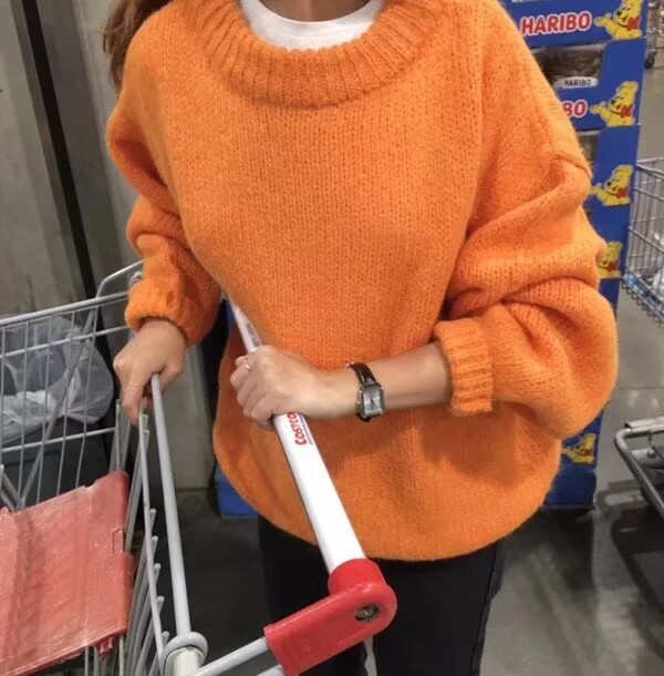 秋冬新款糖果色毛衣女东大门宽松套头内搭大橘色加厚慵懒风外穿