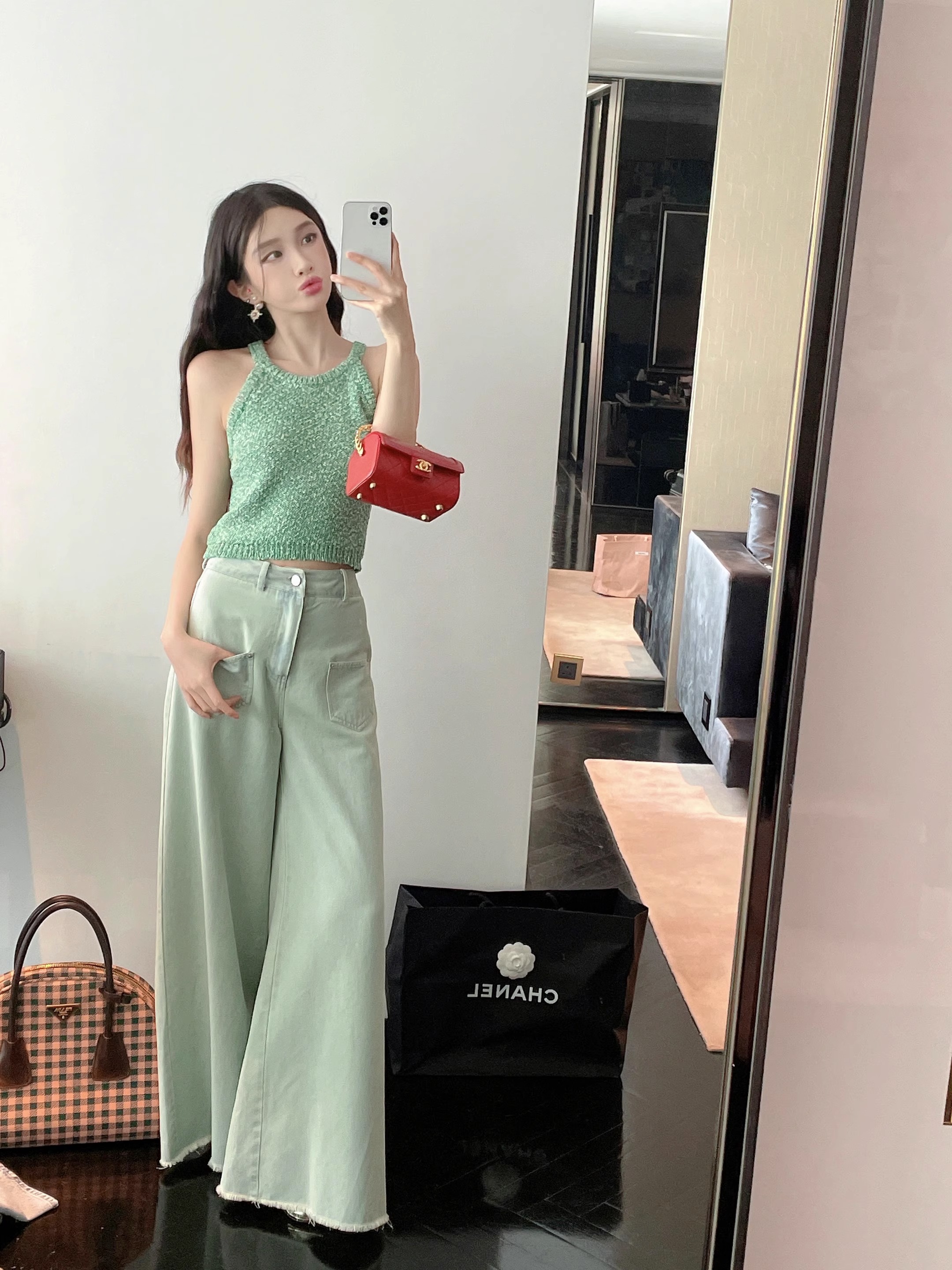 送运费险辣妹湖绿色上衣吊带背心