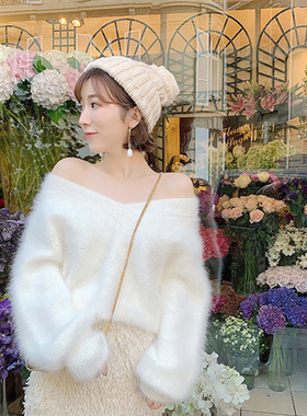 马海毛黄色毛衣女薄款春秋款套头宽松慵懒韩版洋气针织衫绿色上衣