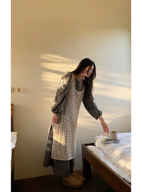 Eat 韩版镂空针织背心连衣裙2024早春圆领套头叠穿上衣女 Hellooo