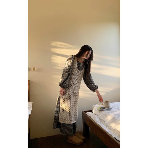 现货秒发镂空连衣裙女叠穿上衣